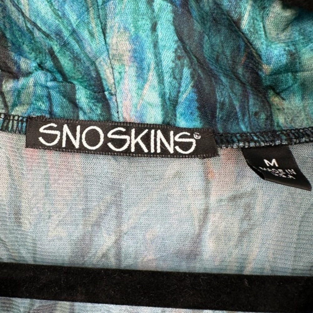 SNO SKINS Teal and Black Abstract Cowl Neck Long Sleeve Top - Picture 3 of 4